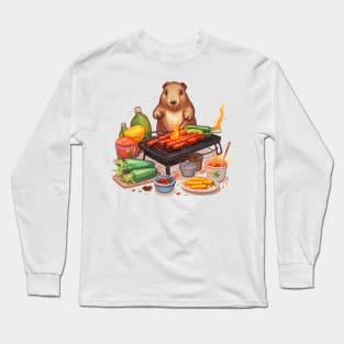 Capybara grilling bbq Long Sleeve T-Shirt